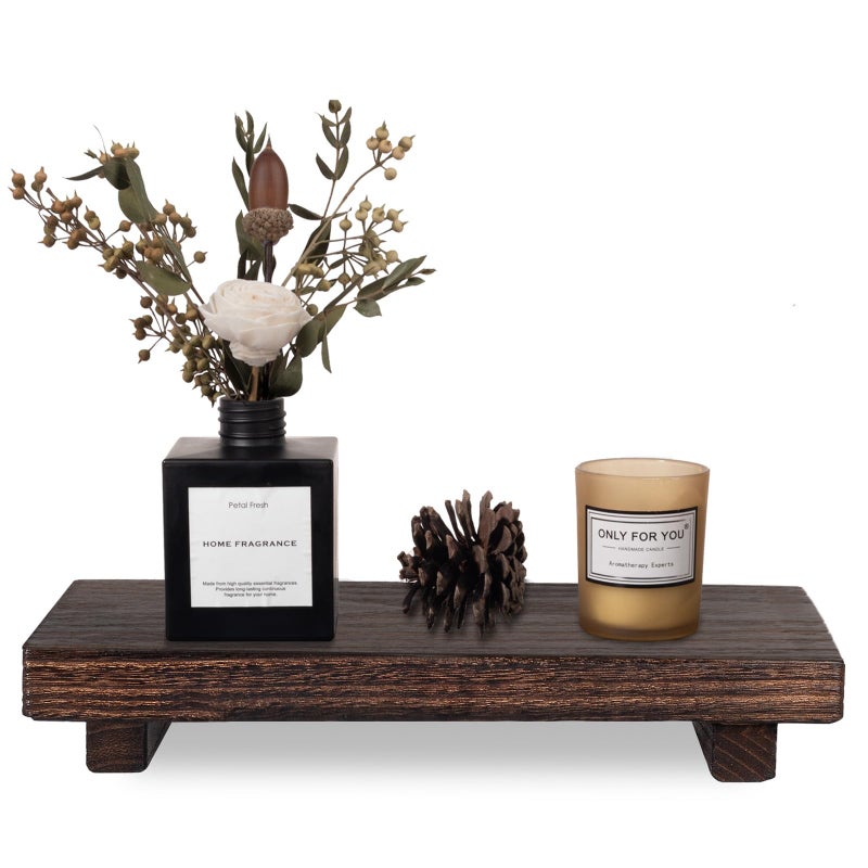 zoocatia Small Wood Tray Pedestal Stand Farmhouse Bathroom Decor Decorative Wooden Riser Kitchen Soap Dish Holder for Vanity  Counter  Sink  Large 11.8"" x 7"" - Dark Brown - Image 1